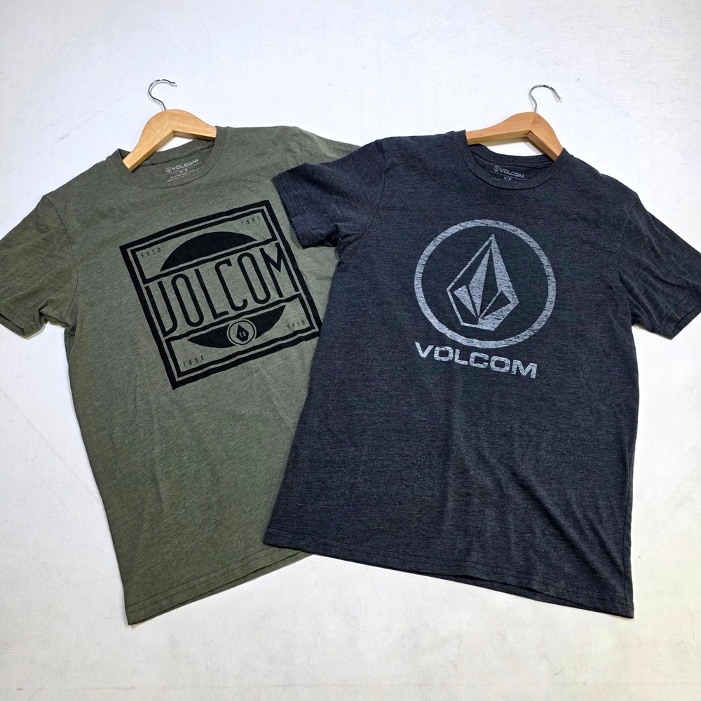 Volcom Graphic T-Shirt Bundle Mens Medium Green Gray Logo Skate Surf 2 Pack
